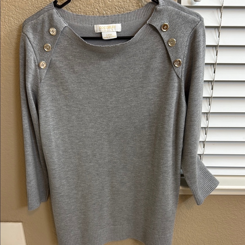 Gray Button-Shoulder Sweater